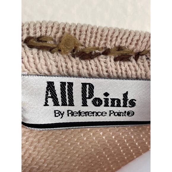 Vintage All Points Sweater Fall Leaves Medium Beige Orange Cotton Knit - Picture 2 of 8